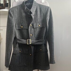 Massimo Dutti Gray Herringbone Jacket with Gold Buttons